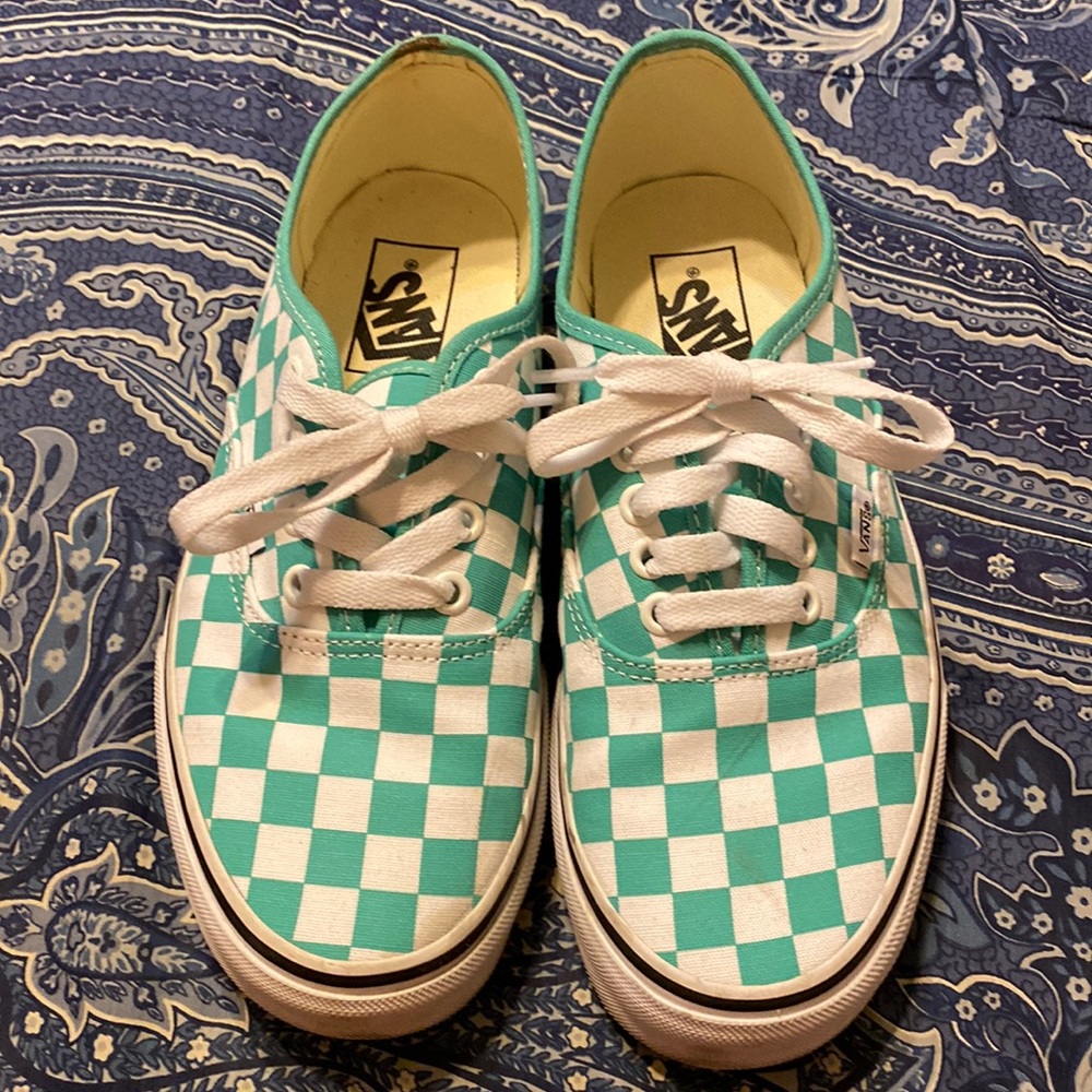 🌼Very gently worn teal checked Vans size 7.5🌼🌿